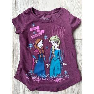 Disney Frozen Anna Elsa Feel the Magic Graphic Tee Purple Girls XS 4-5 Shirt